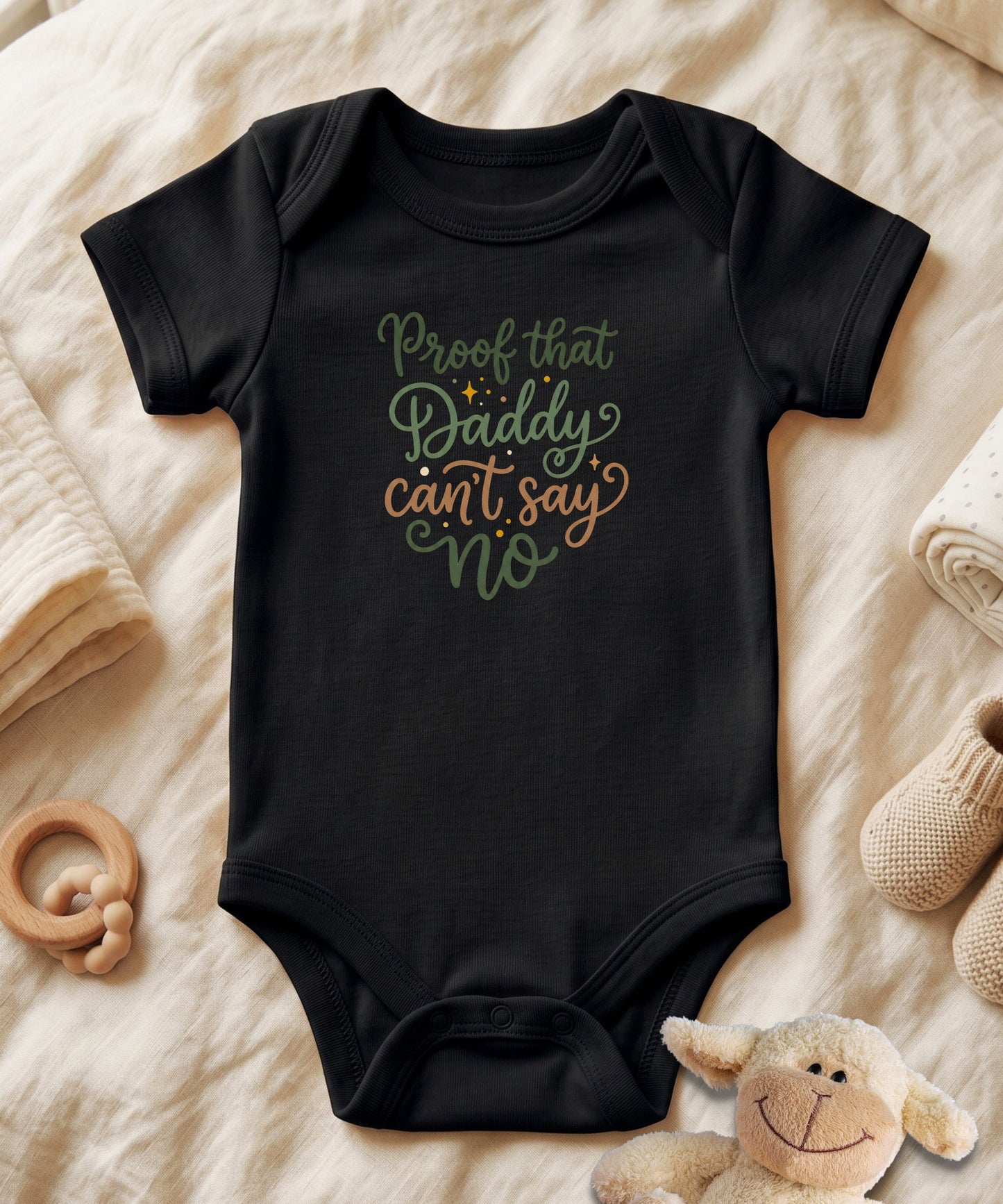 Proof That Daddy Can't Say NO Handwritten Baby Bodysuit