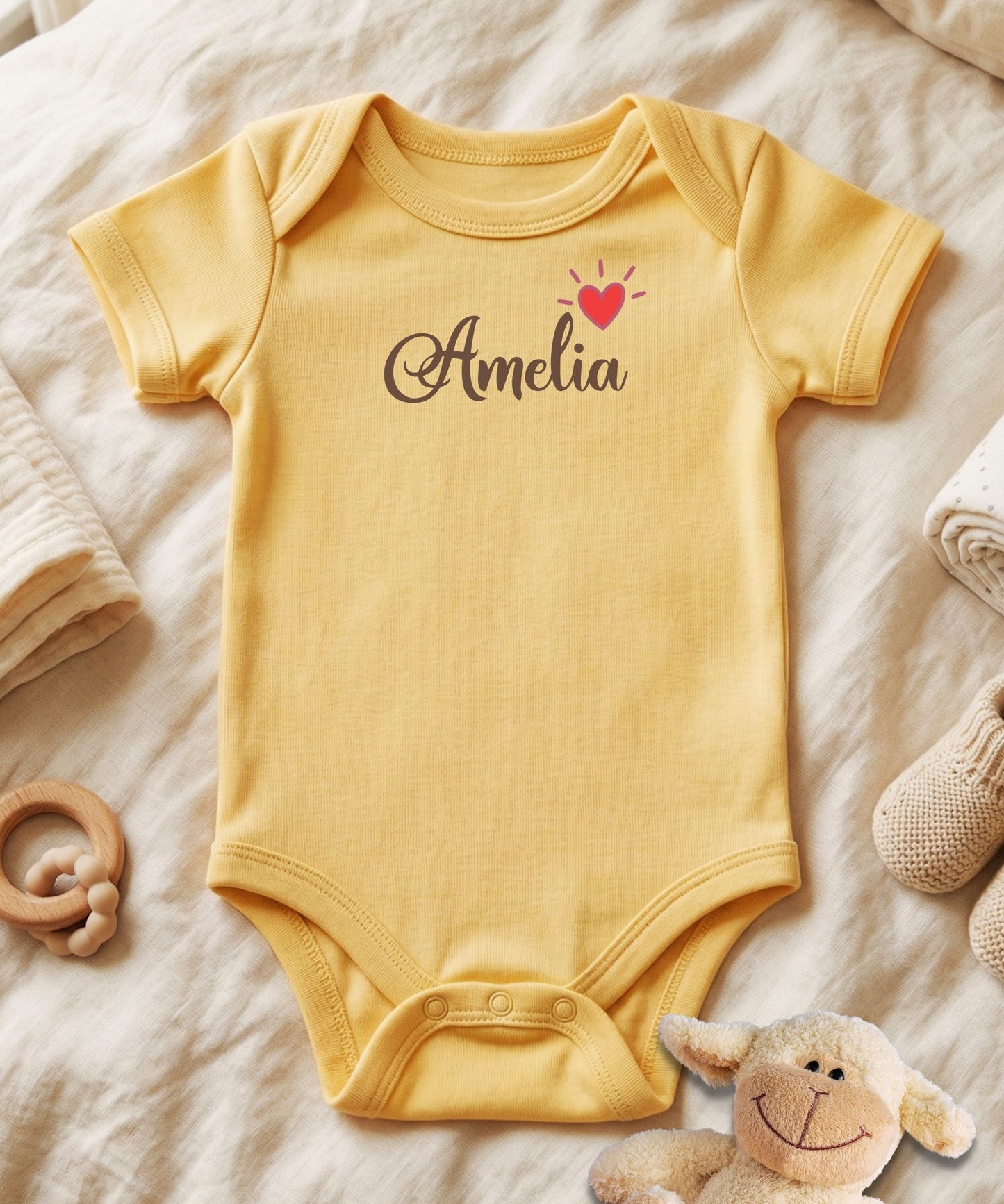 Script Name with Heart Accent Personalized Baby Bodysuit