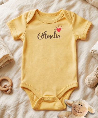Script Name with Heart Accent Personalized Baby Bodysuit