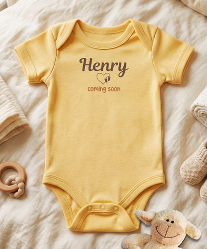 Personalized Baby Bodysuit Coming Soon Heart Element