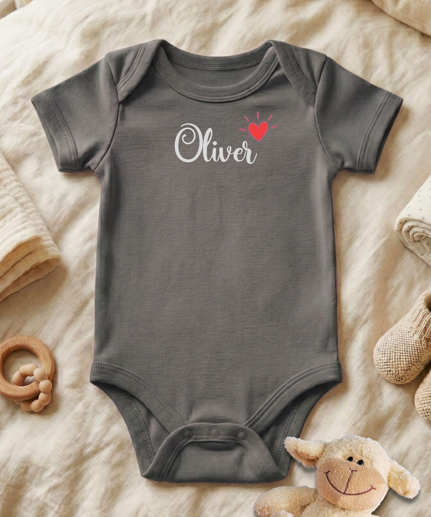 Script Name with Heart Accent Personalized Baby Bodysuit