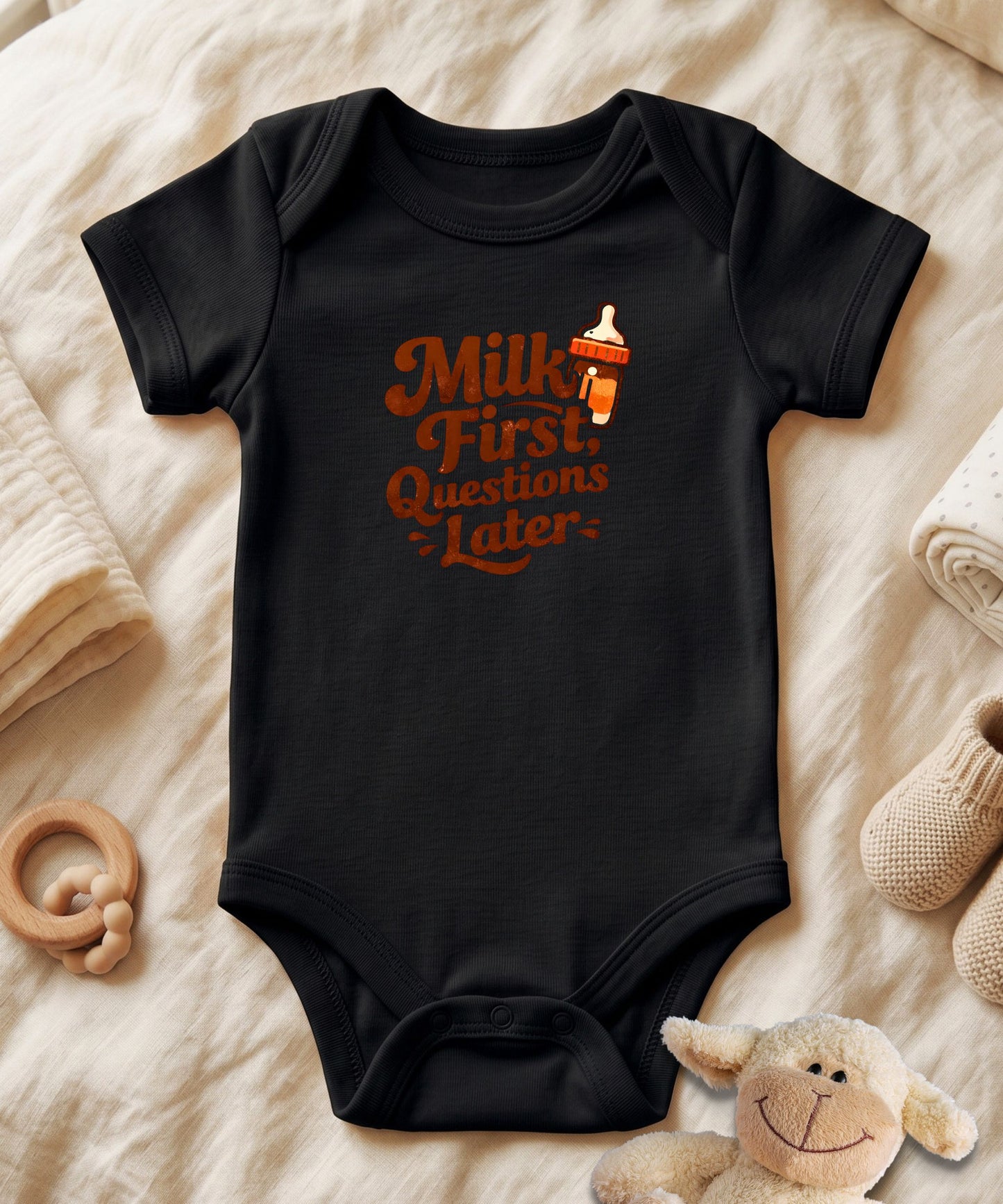 Milk First Questions Later Baby Bodysuit
