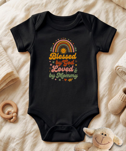 Blessed by God, Loved by Mommy  Religious Baby Bodysuit