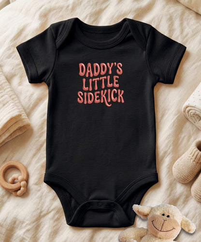 Daddy's Little Sidekick Stitch Font Baby Bodysuit