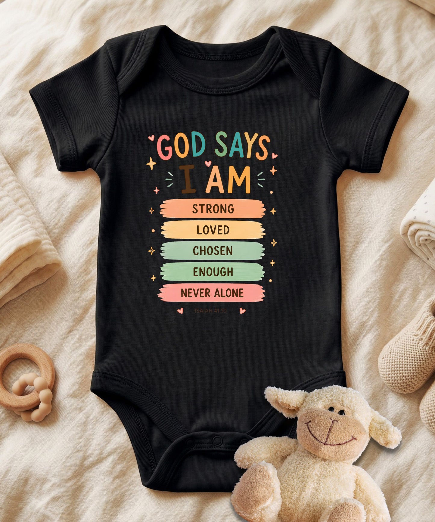 God Says I'm Strong Baby Bodysuit