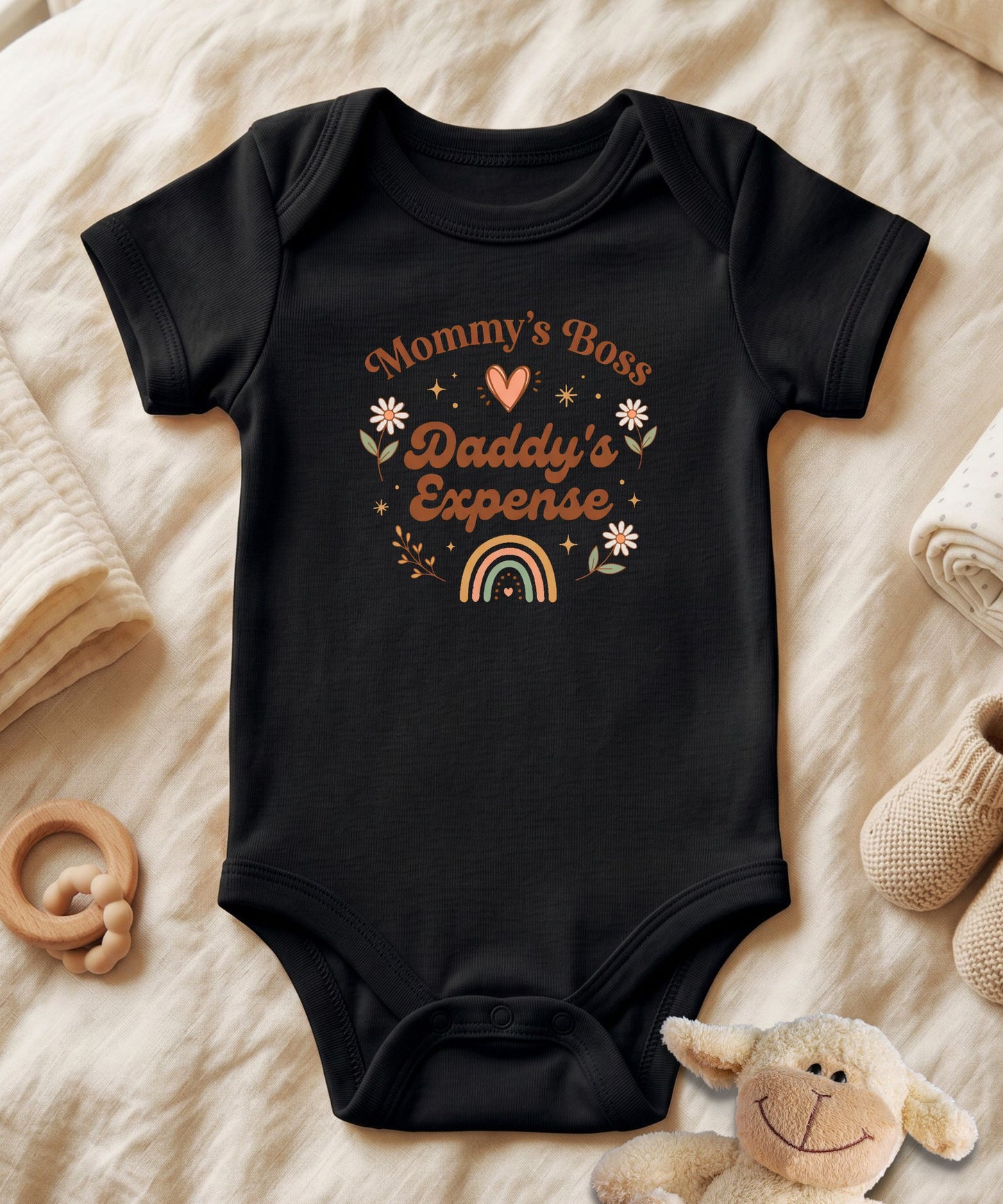 Mommy's Boss Daddy's Expense Retro Boho  Baby Bodysuit