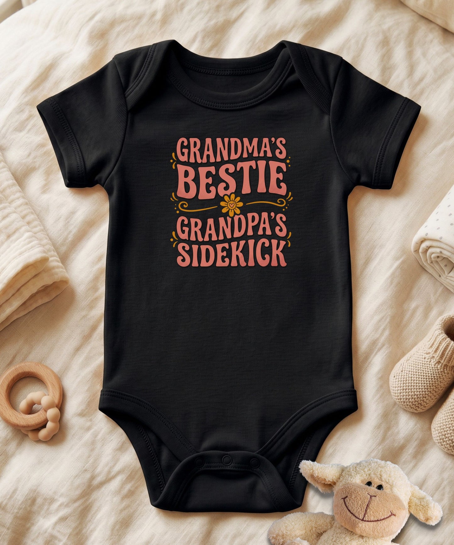 Grandma's Bestie Grandpa's Sidekick  Retro Bodysuit