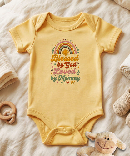 Blessed by God, Loved by Mommy  Religious Baby Bodysuit