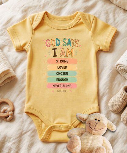 God Says I'm Strong Baby Bodysuit