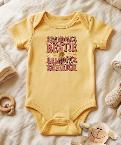 Grandma's Bestie Grandpa's Sidekick  Retro Bodysuit