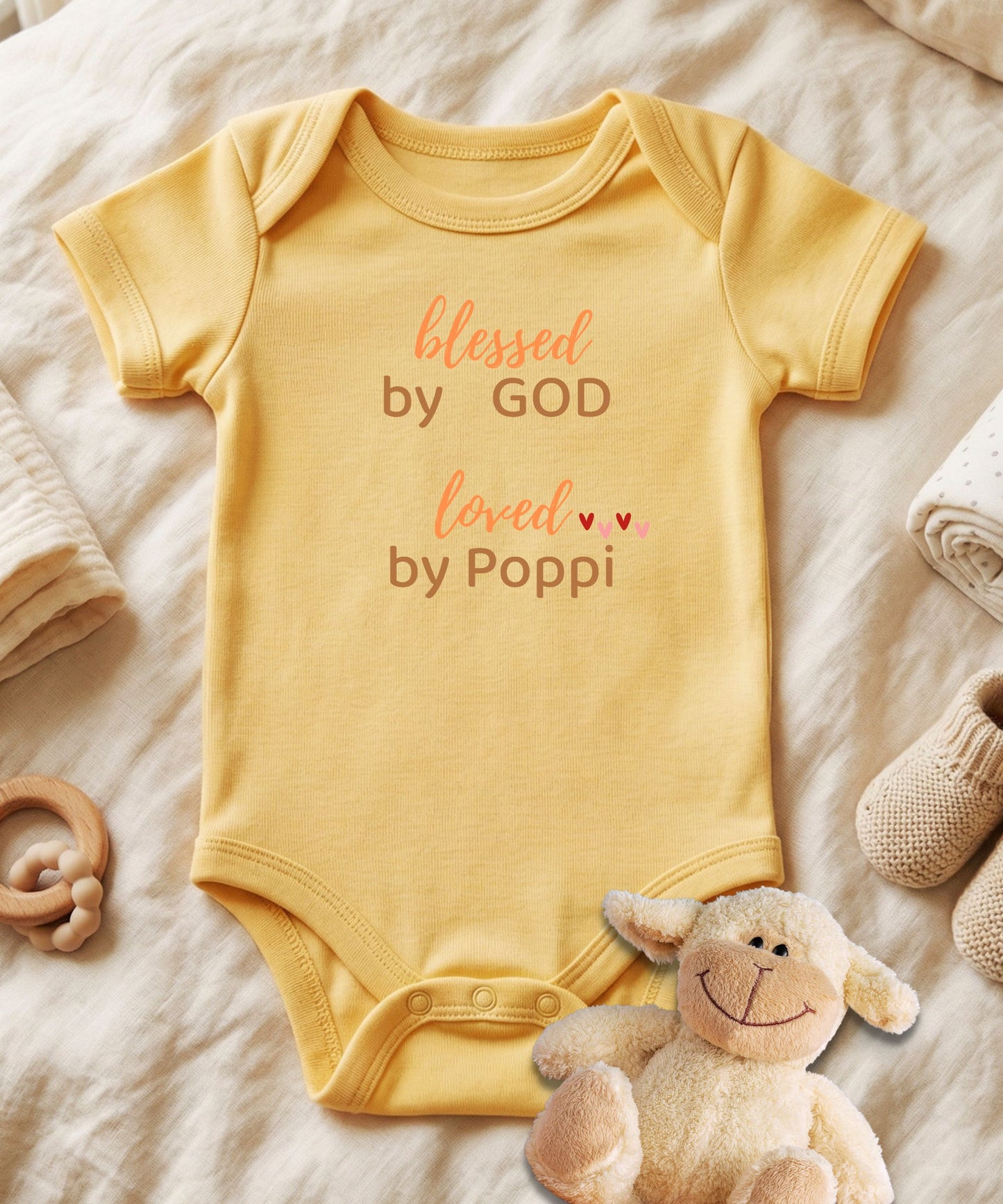 Blessed by God Loved by Poppy Baby Bodysuit