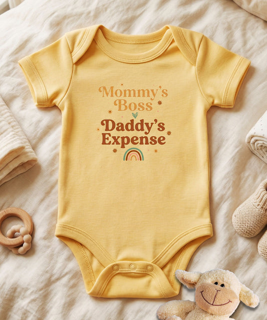 Mommy's Boss Daddy's Expense Retro Rainbow Baby Bodysuit