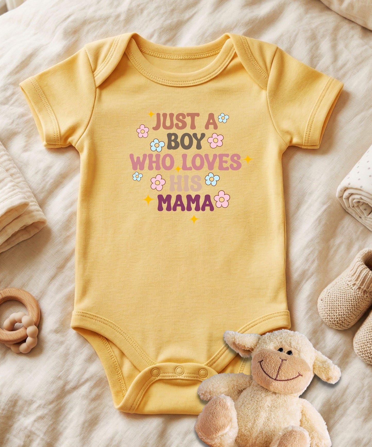 Just a Boy Who Loves His Mama Baby Bodysuit