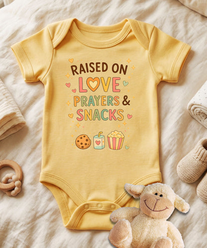 Raised on Love Prayers Baby Bodysuit