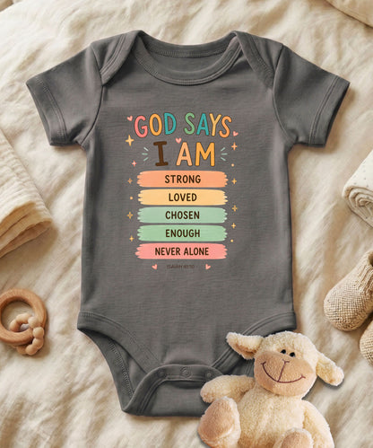 God Says I'm Strong Baby Bodysuit
