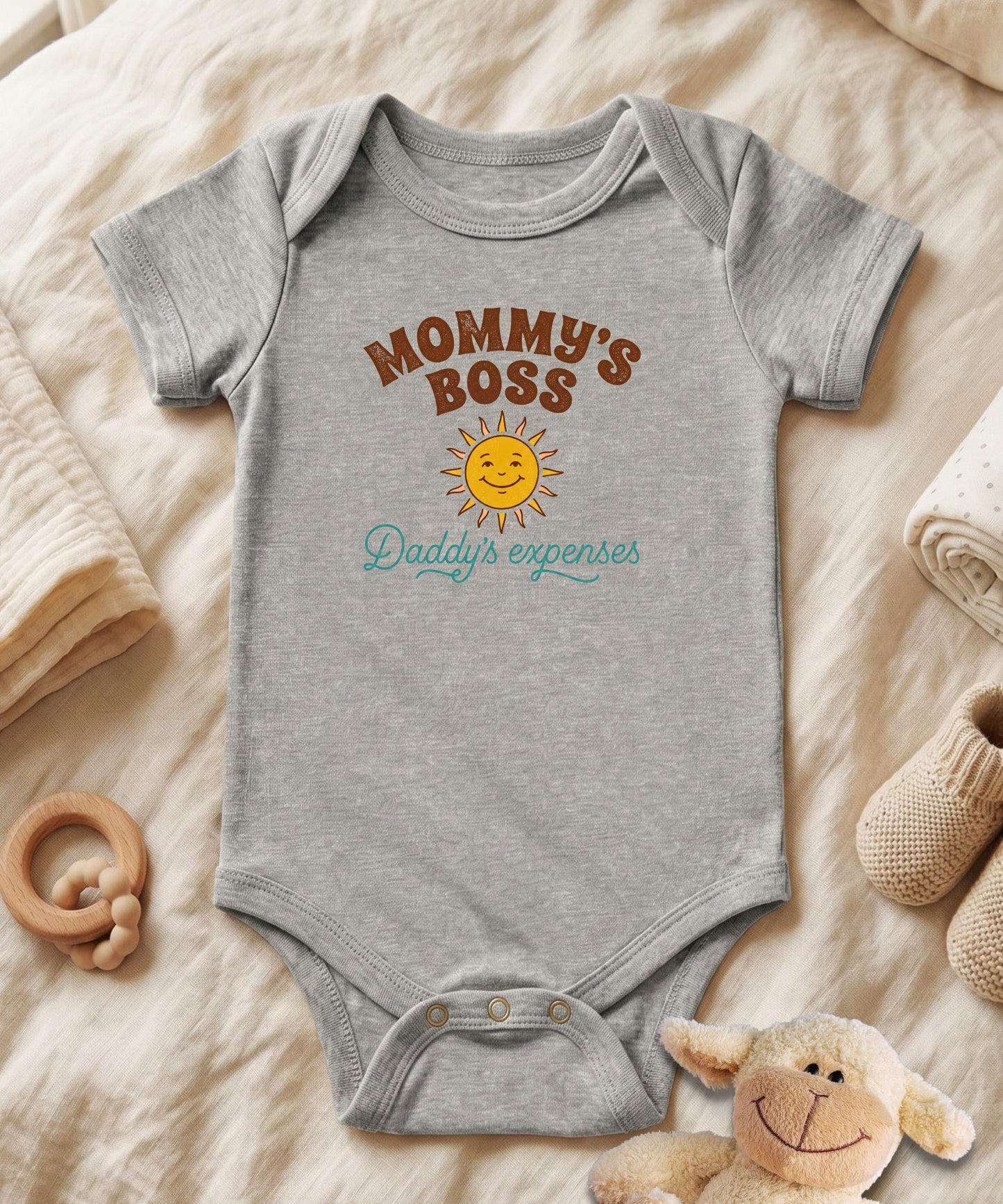 Mommy's Boss Daddy's Expenses Retro Sun Baby Bodysuit