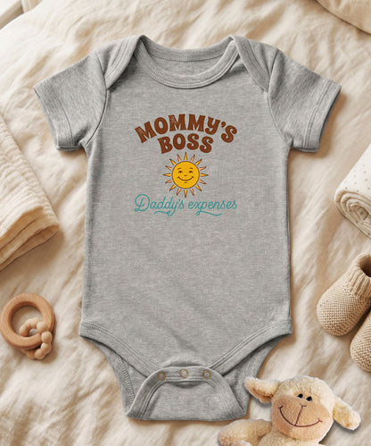 Mommy's Boss Daddy's Expenses Retro Sun Baby Bodysuit