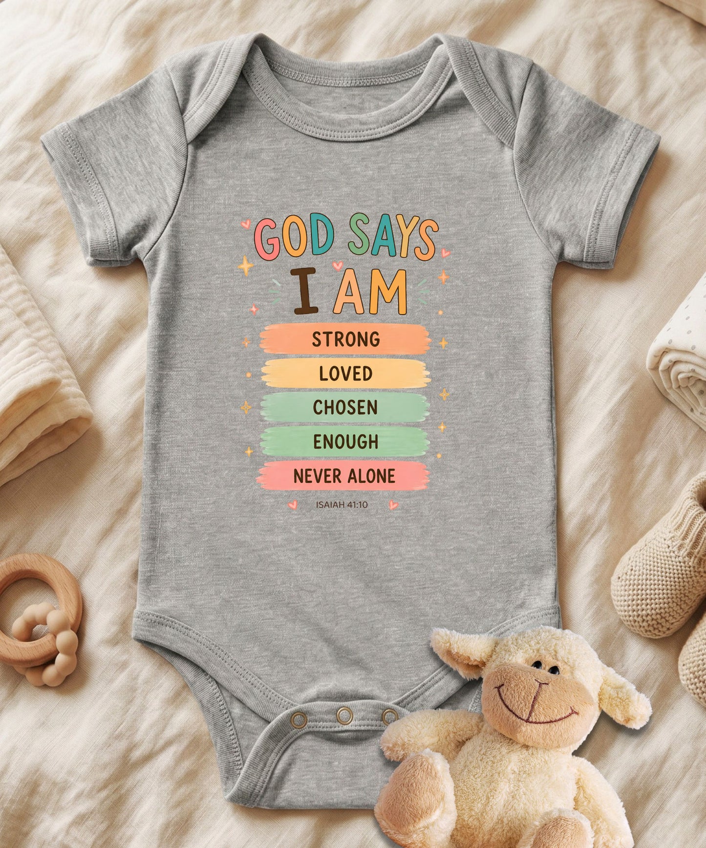 God Says I'm Strong Baby Bodysuit