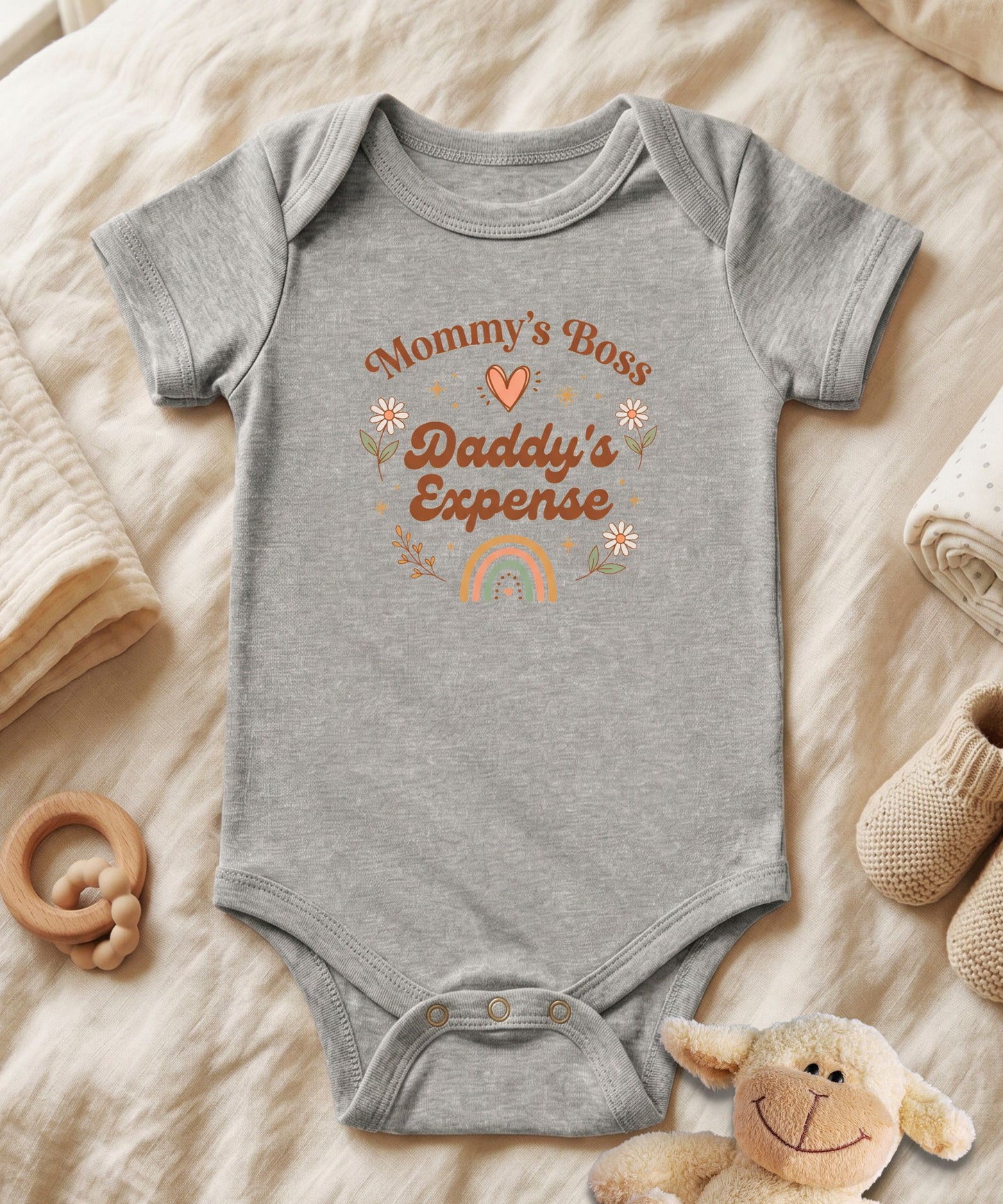 Mommy's Boss Daddy's Expense Retro Boho  Baby Bodysuit