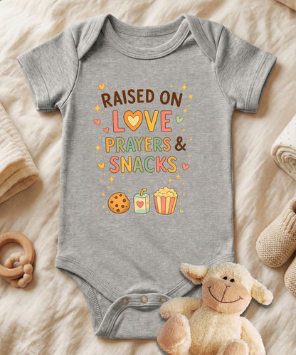 Raised on Love Prayers Baby Bodysuit