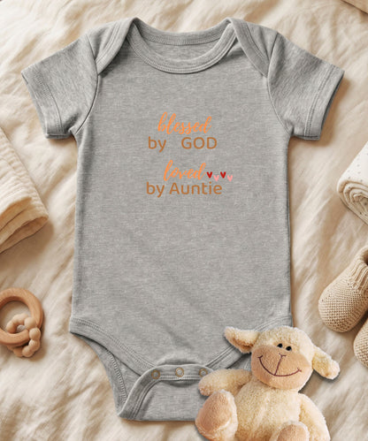 Blessed by God Loved by Auntie Baby Bodysuit