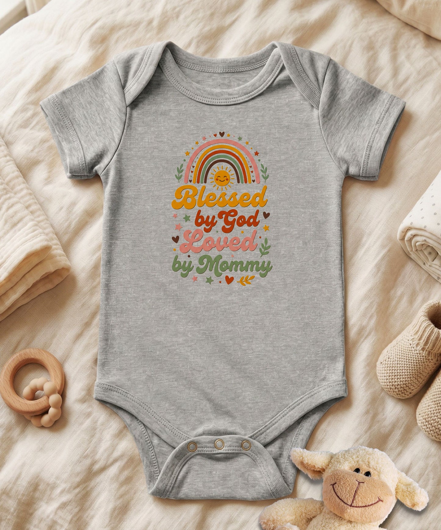 Blessed by God, Loved by Mommy  Religious Baby Bodysuit