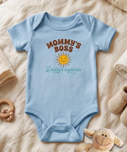 Mommy's Boss Daddy's Expenses Retro Sun Baby Bodysuit
