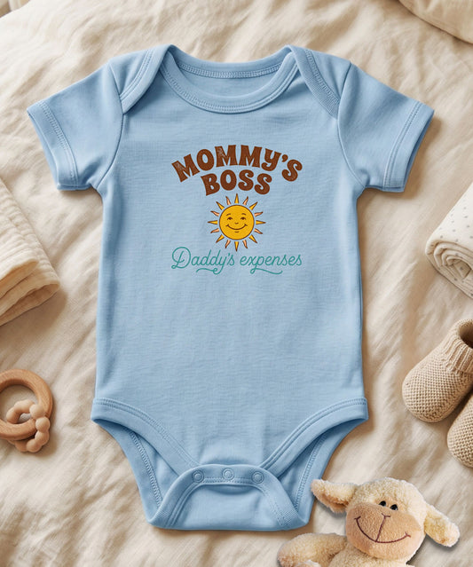 Mommy's Boss Daddy's Expenses Retro Sun Baby Bodysuit
