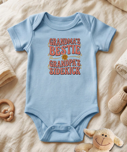 Grandma's Bestie Grandpa's Sidekick  Retro Bodysuit