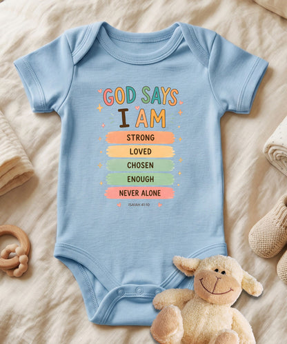 God Says I'm Strong Baby Bodysuit