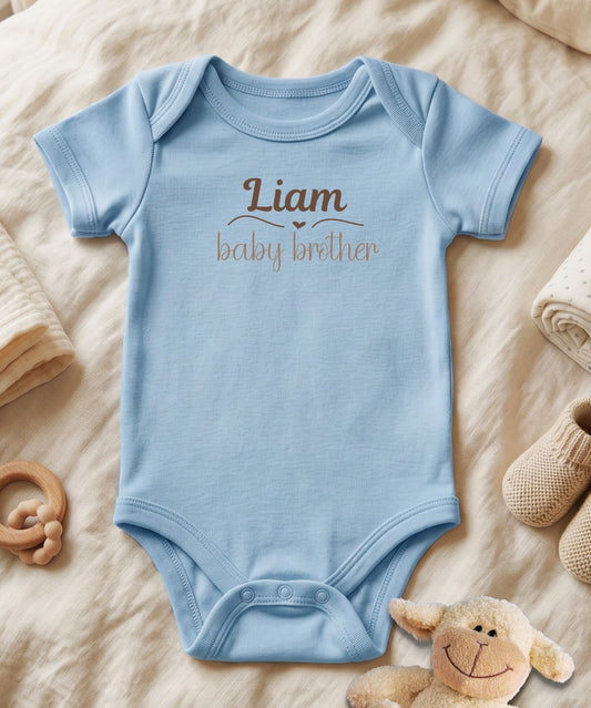 Baby Brother Custom Name Baby Bodysuit, Sibling Announcement Gift
