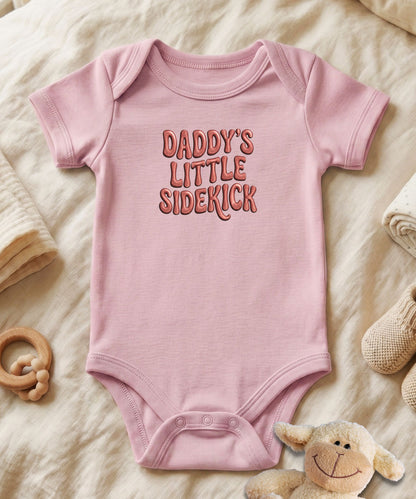 Daddy's Little Sidekick Stitch Font Baby Bodysuit