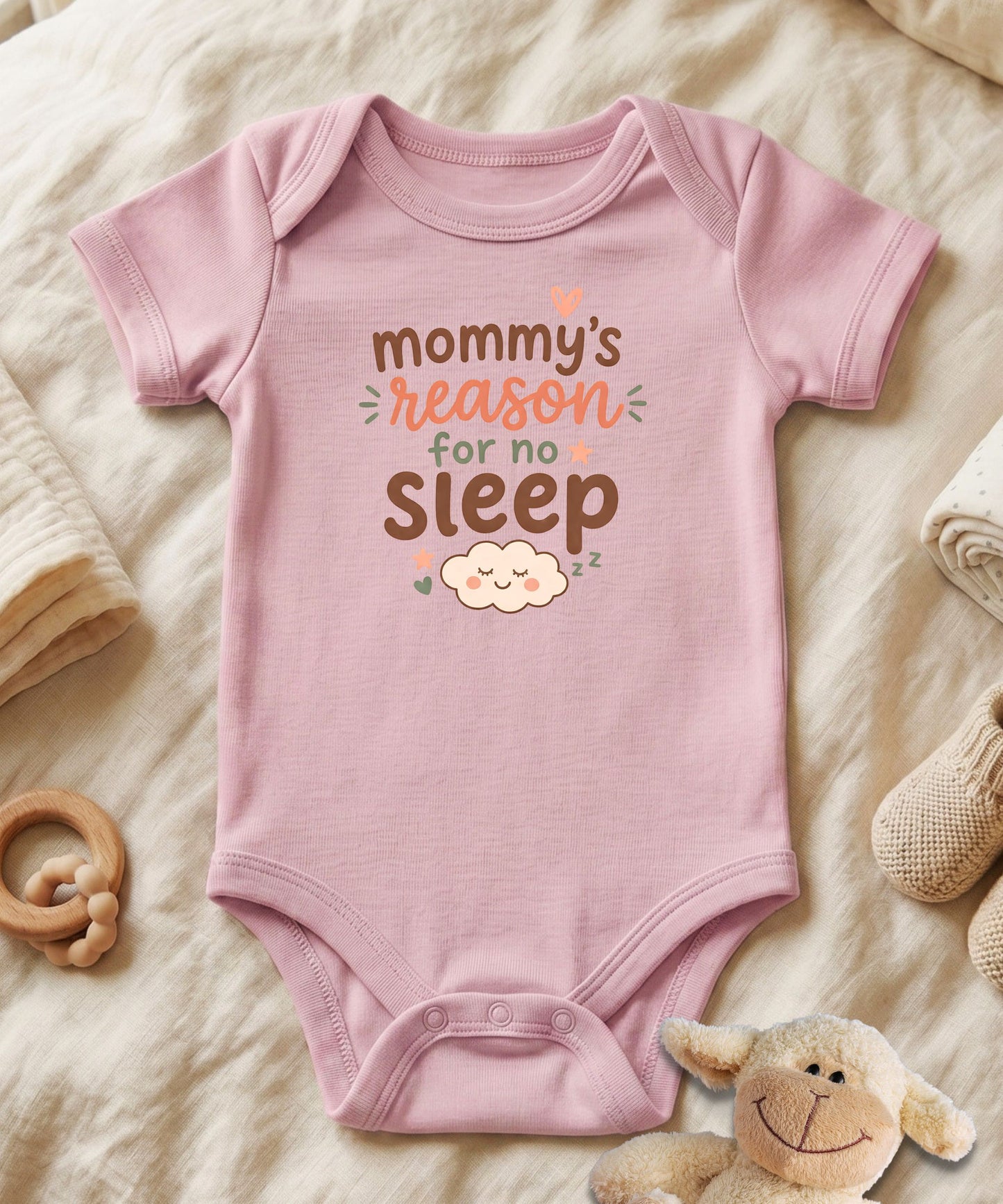 Mommy's Reason for No Sleep – Script Style Baby Bodysuit
