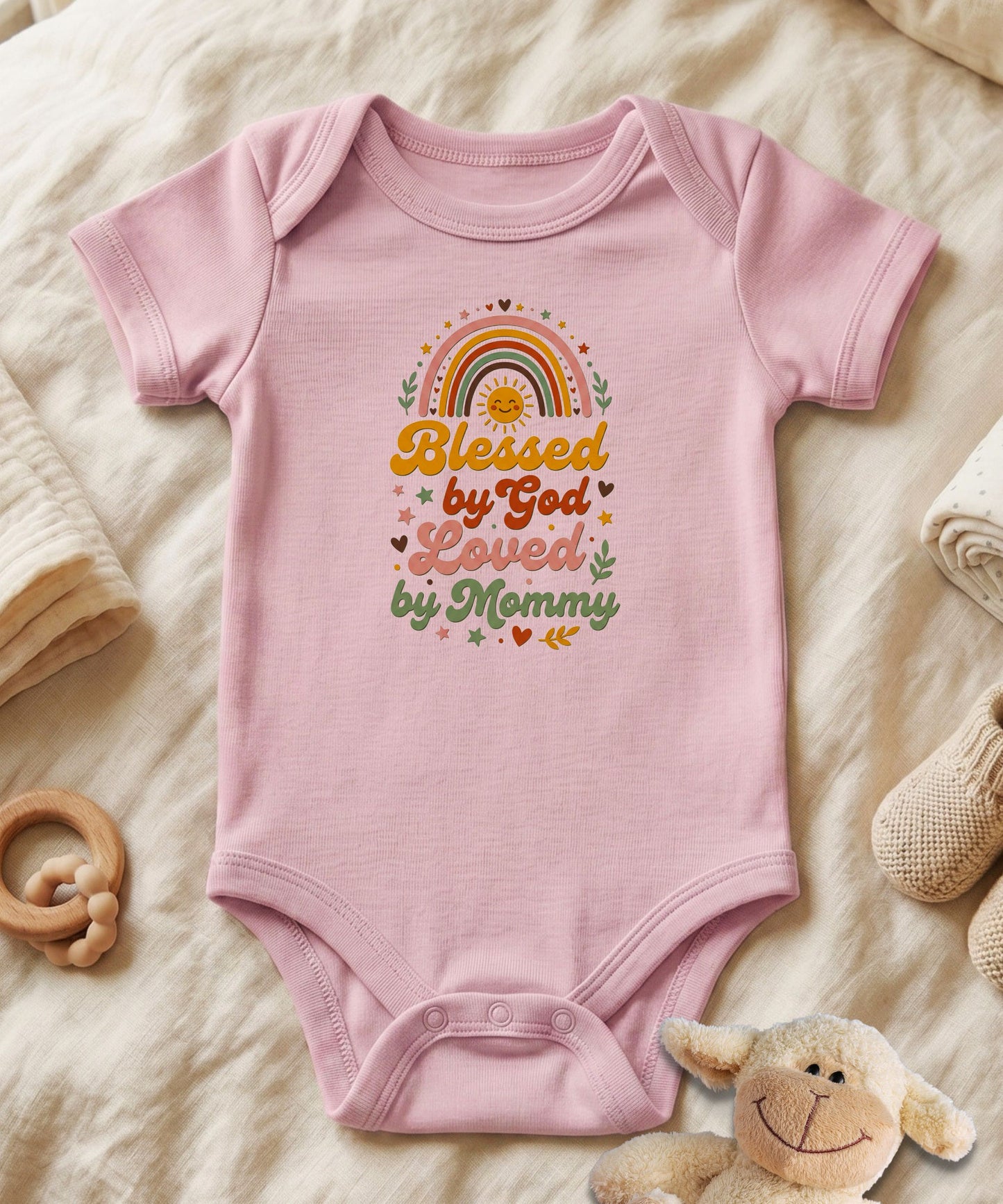 Blessed by God, Loved by Mommy  Religious Baby Bodysuit