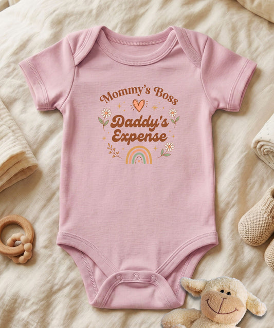 Mommy's Boss Daddy's Expense Retro Boho  Baby Bodysuit