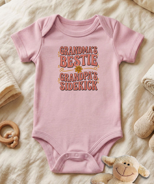Grandma's Bestie Grandpa's Sidekick  Retro Bodysuit
