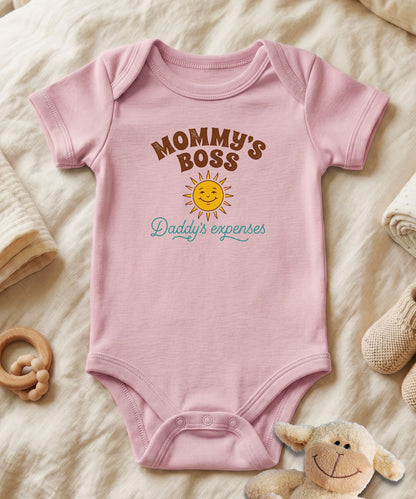 Mommy's Boss Daddy's Expenses Retro Sun Baby Bodysuit