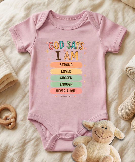 God Says I'm Strong Baby Bodysuit