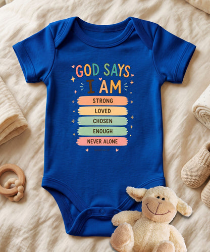 God Says I'm Strong Baby Bodysuit