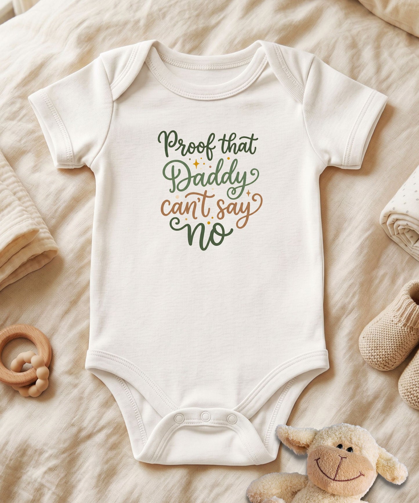 Proof That Daddy Can't Say NO Handwritten Baby Bodysuit