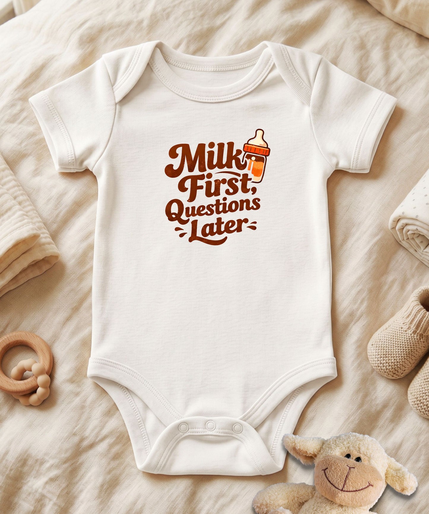 Milk First Questions Later Baby Bodysuit