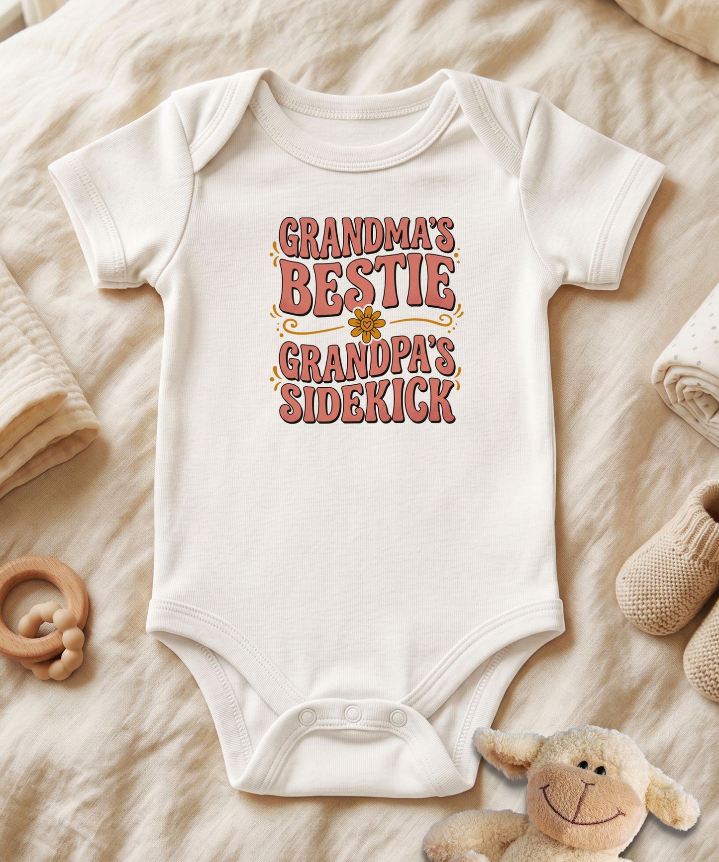 Grandma's Bestie Grandpa's Sidekick  Retro Bodysuit