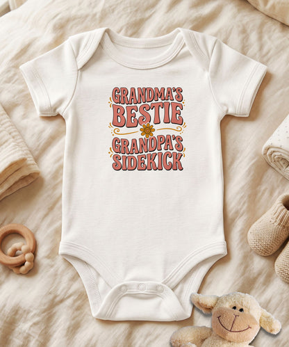Grandma's Bestie Grandpa's Sidekick  Retro Bodysuit