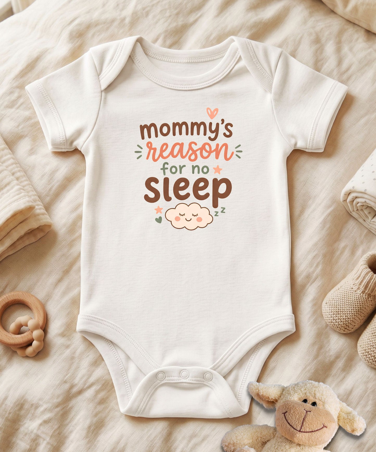 Mommy's Reason for No Sleep – Script Style Baby Bodysuit