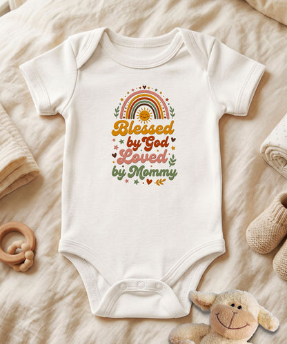 Blessed by God, Loved by Mommy  Religious Baby Bodysuit
