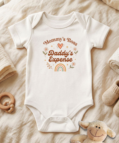 Mommy's Boss Daddy's Expense Retro Boho  Baby Bodysuit
