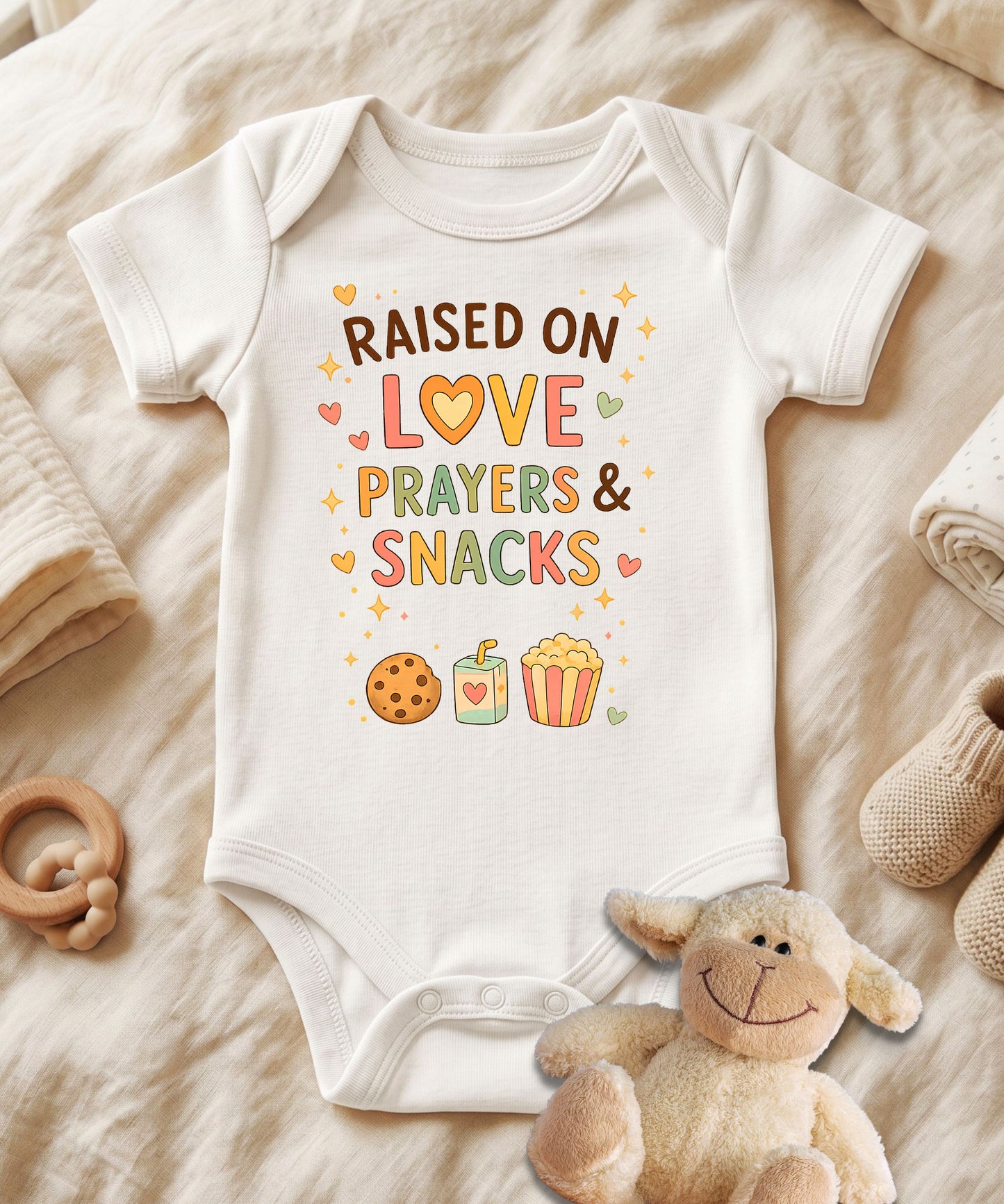 Raised on Love Prayers Baby Bodysuit