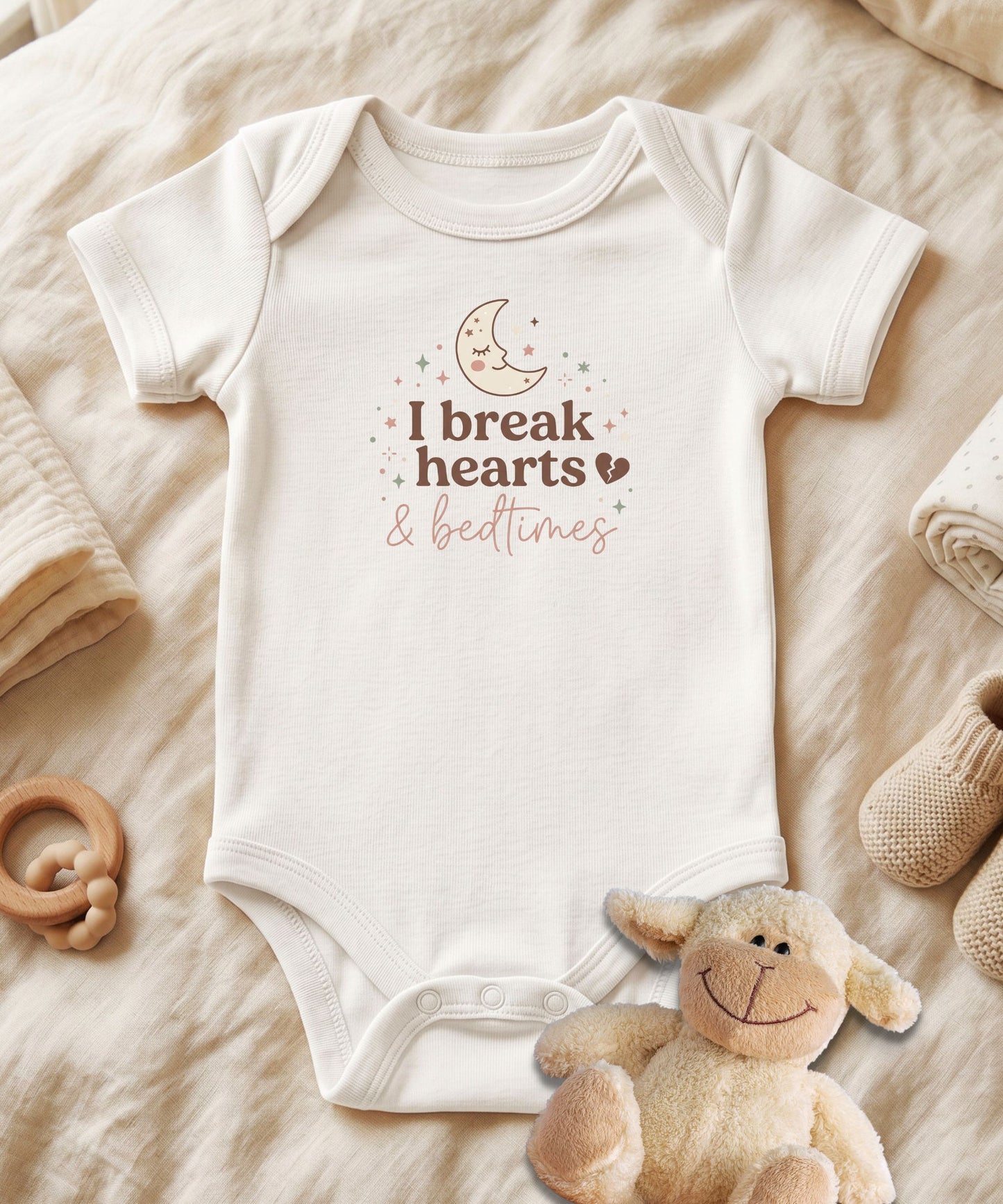 I Break Hearts & Bedtimes Baby Bodysuit